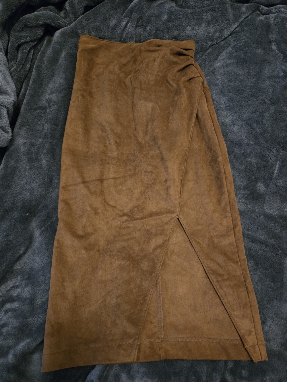 Abercrombie & Fitch Brown Suede-Look Midi Skirt with Side Slit